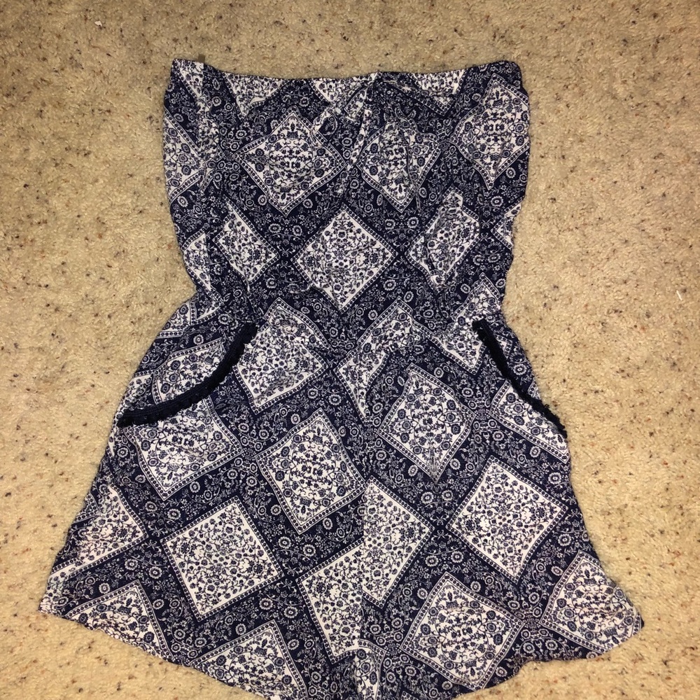 Navy blue and white Detailed romper